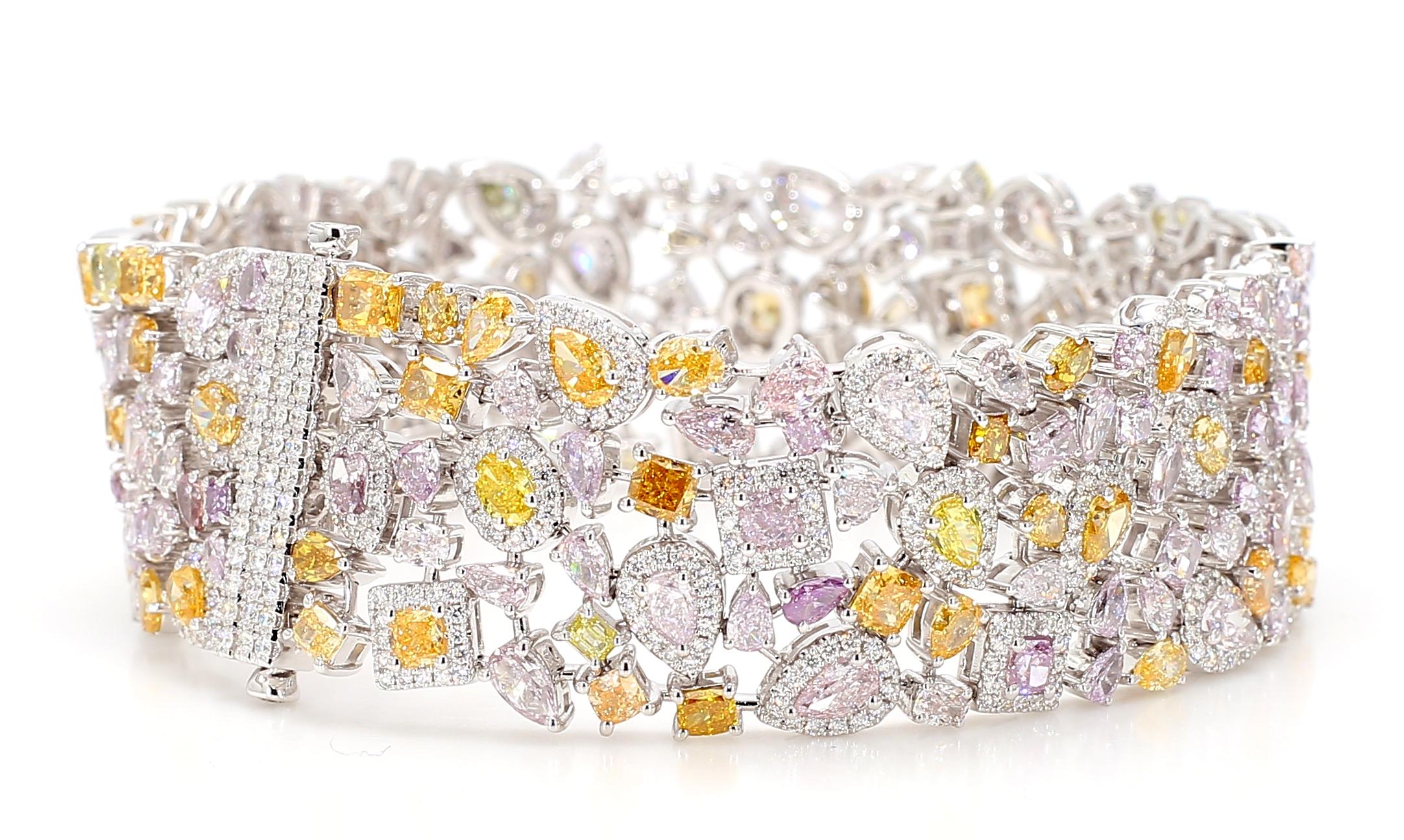 MDJ JEWELS Bracelet diamant 22.07 Carats Fancy Color Pink Orange Or blanc 18K 2