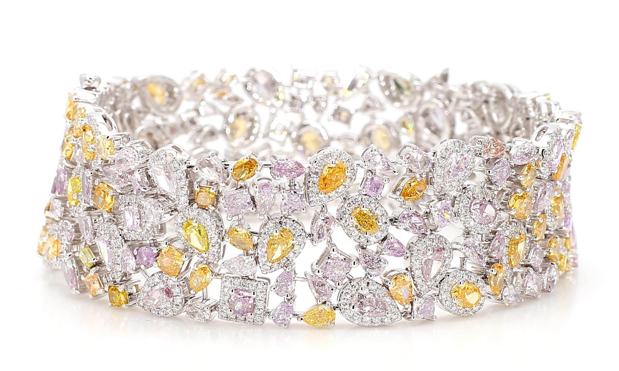 MDJ JEWELS Bracelet diamant 22.07 Carats Fancy Color Pink Orange Or blanc 18K 3