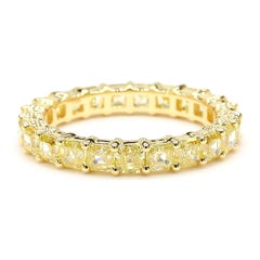 MDJ JEWELS 3.72 Carats Yellow Diamond Asscher Cut Eternity Band Ring, 18K Gold