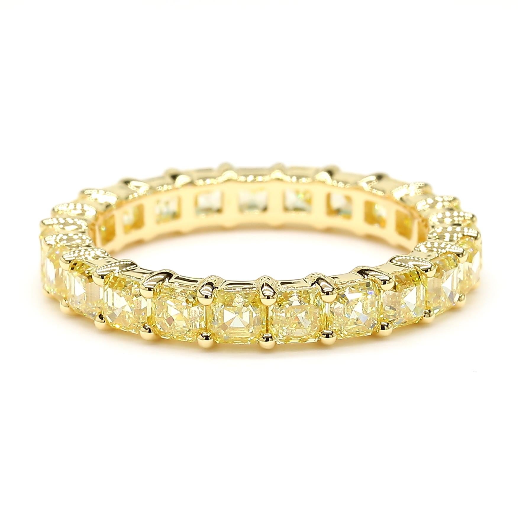 MDJ JEWELS 3.72 Carats Yellow Diamond Asscher Cut Eternity Band Ring, 18K Gold 1
