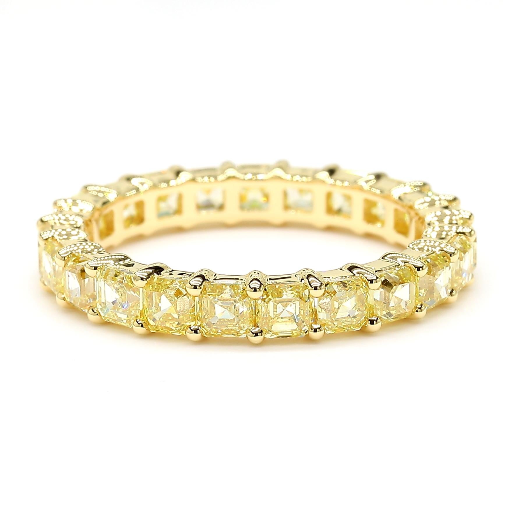 MDJ JEWELS 3.72 Carats Yellow Diamond Asscher Cut Eternity Band Ring, 18K Gold 2
