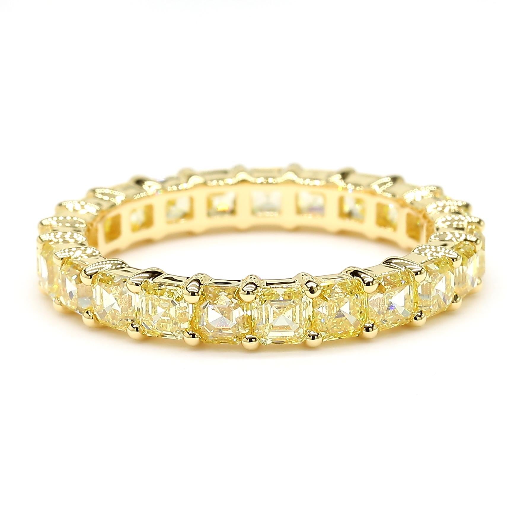 MDJ JEWELS 3.72 Carats Yellow Diamond Asscher Cut Eternity Band Ring, 18K Gold 3