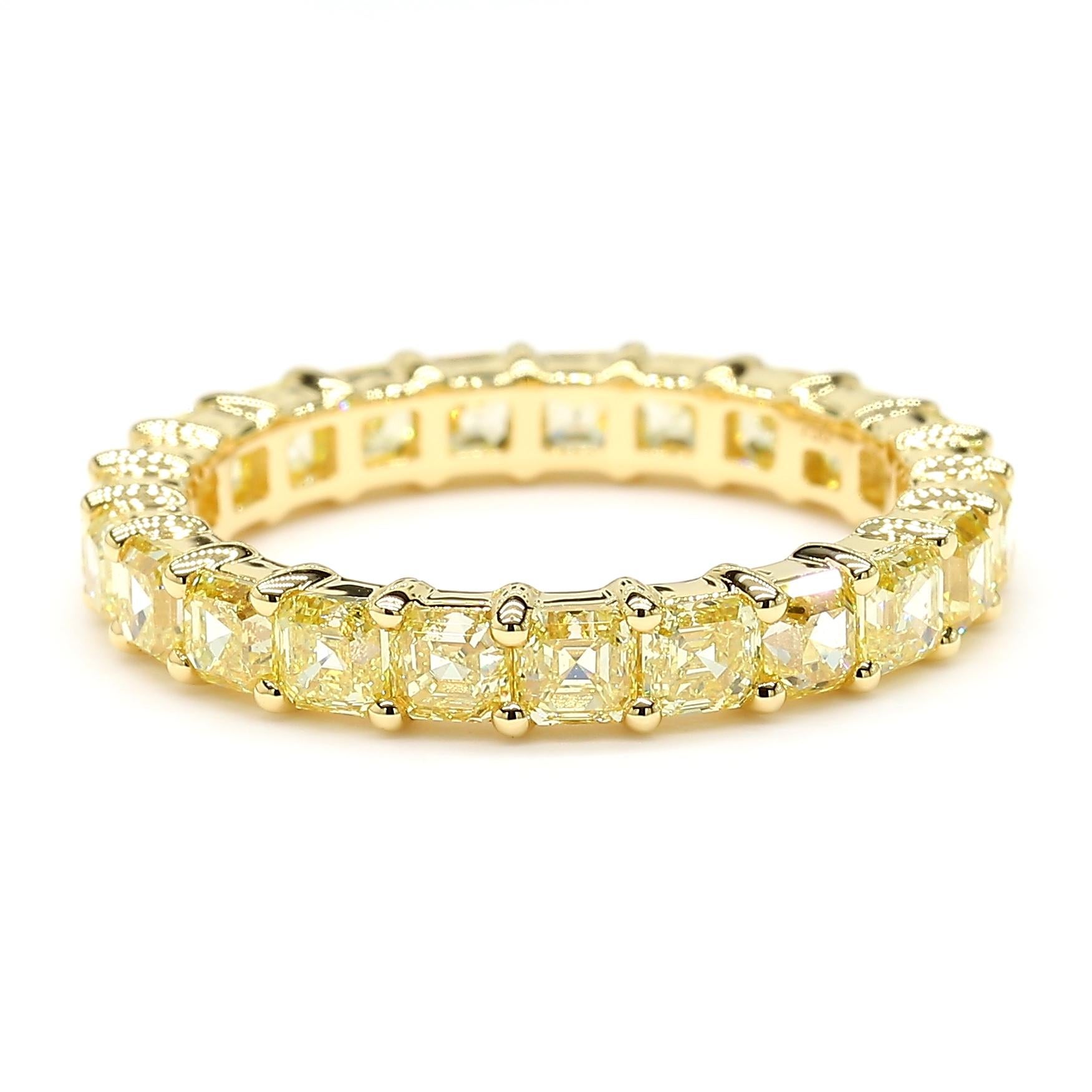 MDJ JEWELS 3.72 Carats Yellow Diamond Asscher Cut Eternity Band Ring, 18K Gold 4