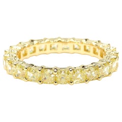 MDJ JEWELS 3.72 Carats Yellow Diamond Asscher Cut Eternity Band Ring, 18K Gold