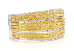 MDJ Jewels Bangle Vivid Yellow Cushion Diamonds 22.41 Carats Bracelet 18K Gold
