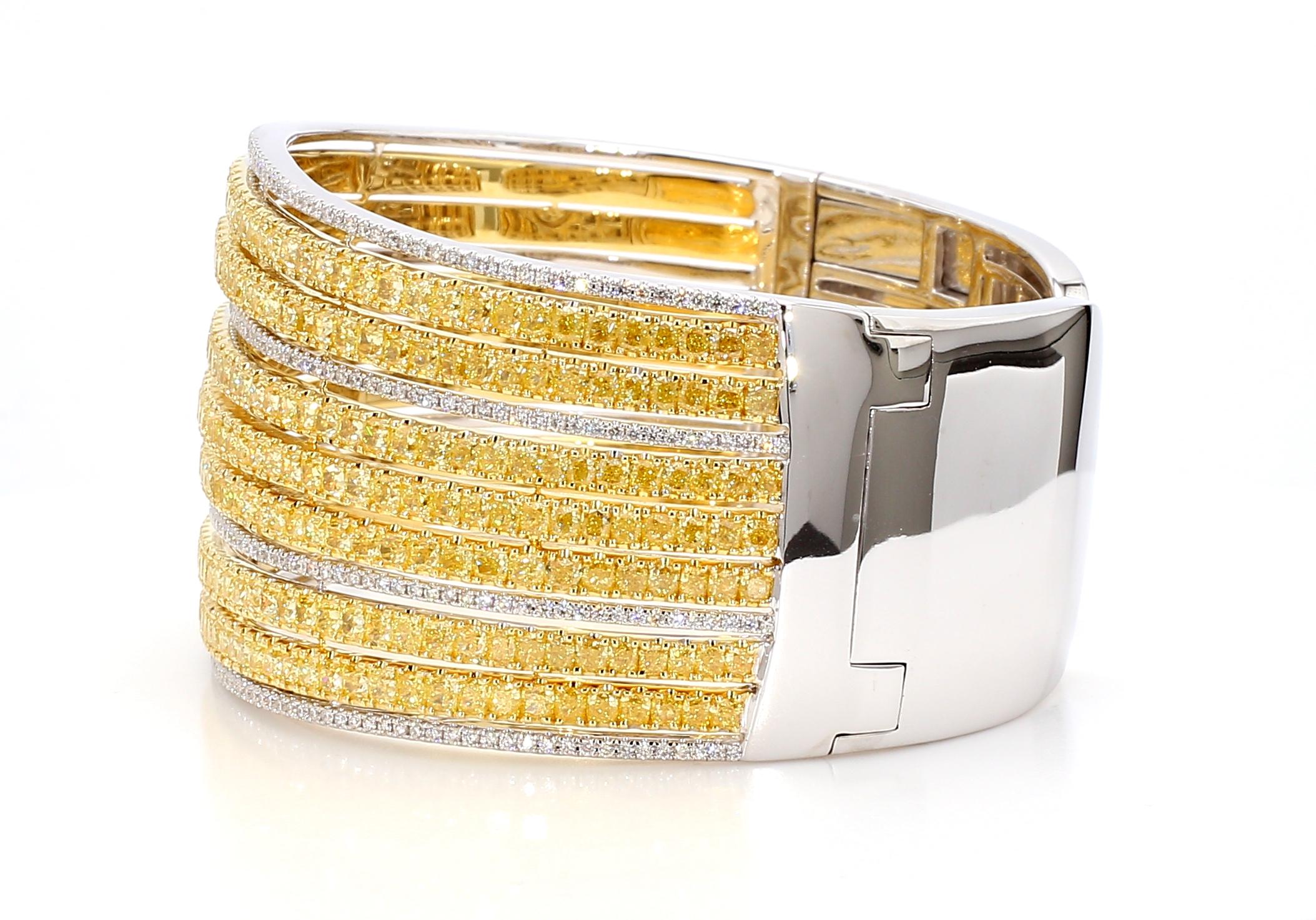 MDJ Jewels Bangle Vivid Yellow Cushion Diamonds 22.41 Carats Bracelet 18K Gold 2