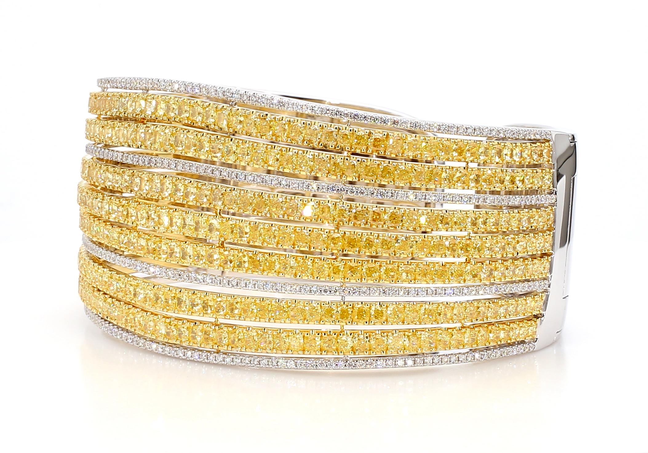 MDJ Jewels Bangle Vivid Yellow Cushion Diamonds 22.41 Carats Bracelet 18K Gold 3