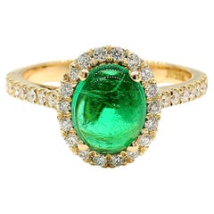 MDJ JEWELS Emerald Cabochon Colombian Oval Ring 1.81 Carats 18K Yellow Gold GIA