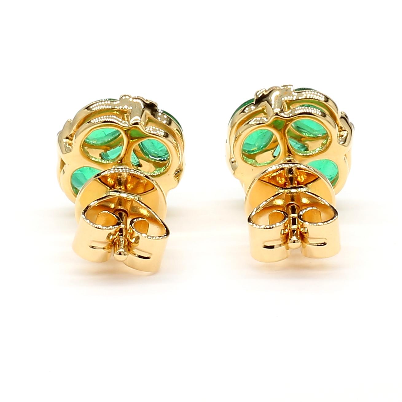 MDJ JEWELS Emerald Cluster Oval Cut Earrings 2.13 Carats 18K Yellow Gold Natural 1