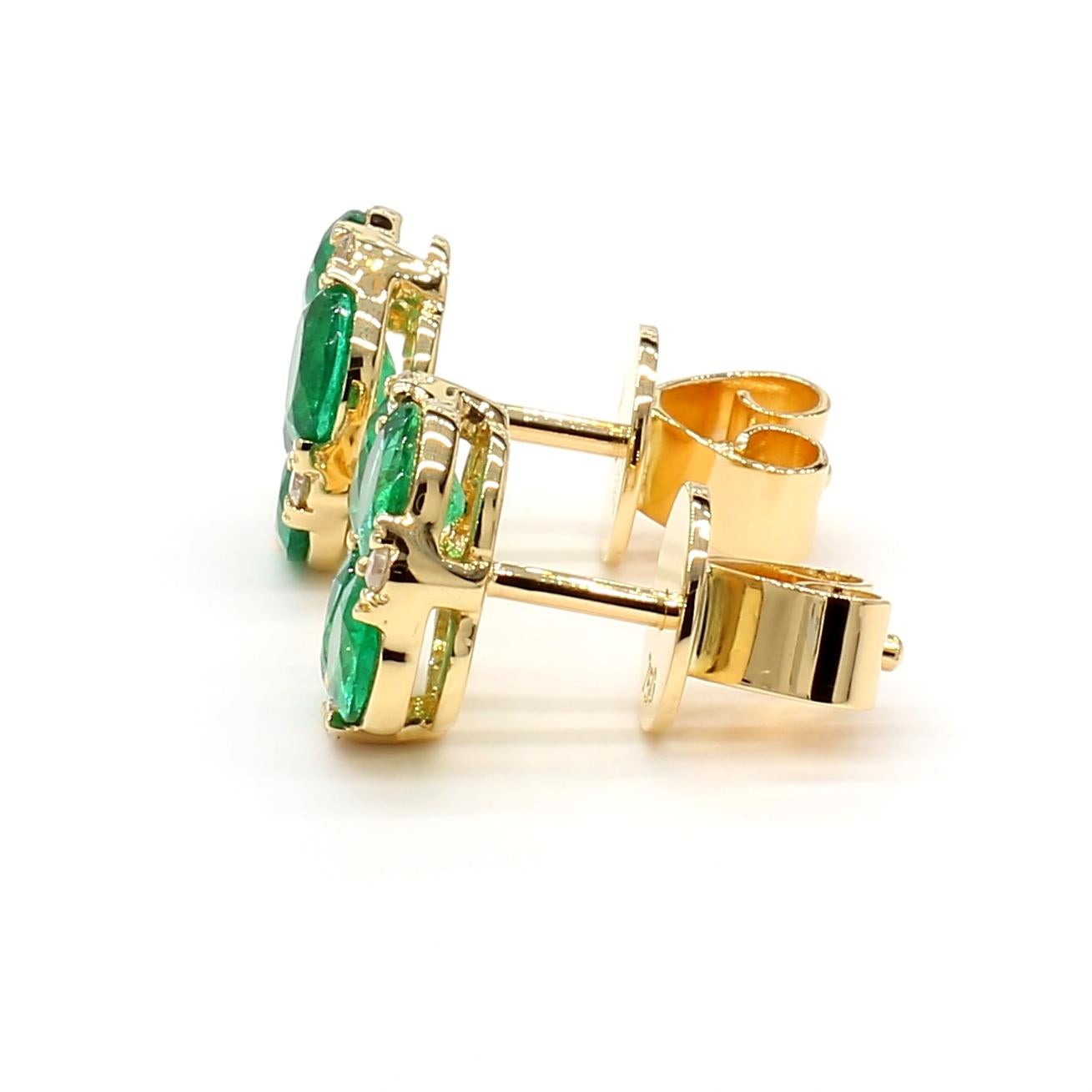 MDJ JEWELS Emerald Cluster Oval Cut Earrings 2.13 Carats 18K Yellow Gold Natural 2