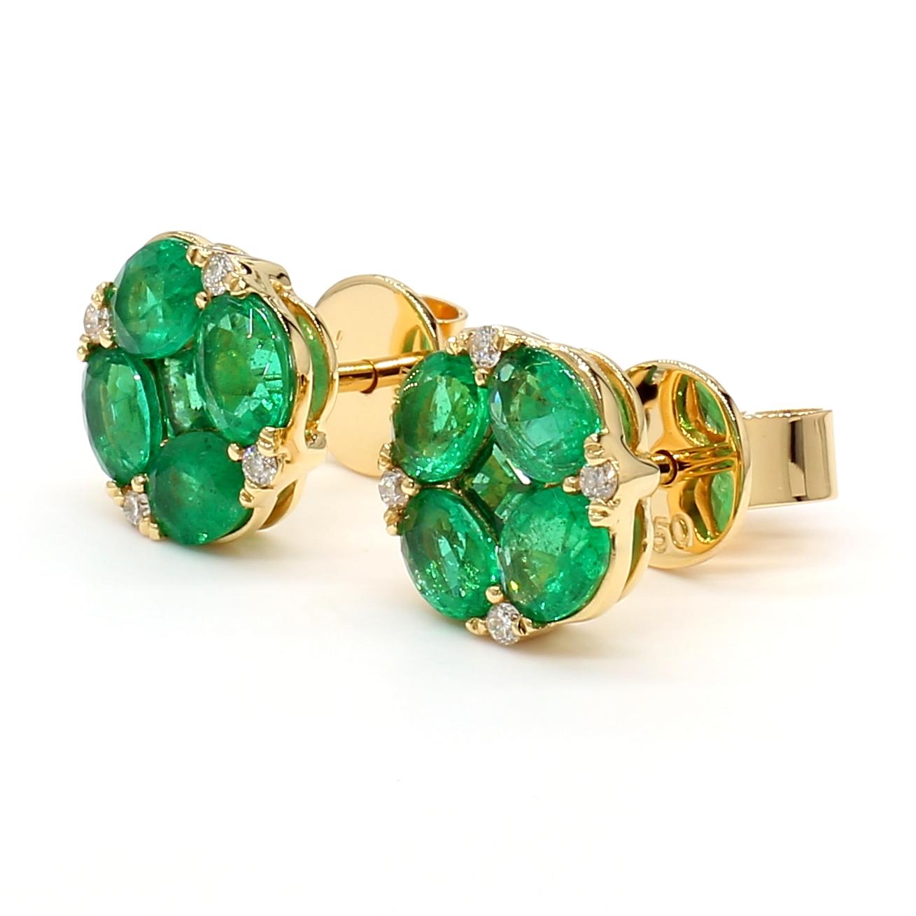 MDJ JEWELS Emerald Cluster Oval Cut Earrings 2.13 Carats 18K Yellow Gold Natural 3