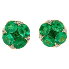 MDJ JEWELS Emerald Cluster Oval Cut Earrings 2.13 Carats 18K Yellow Gold Natural