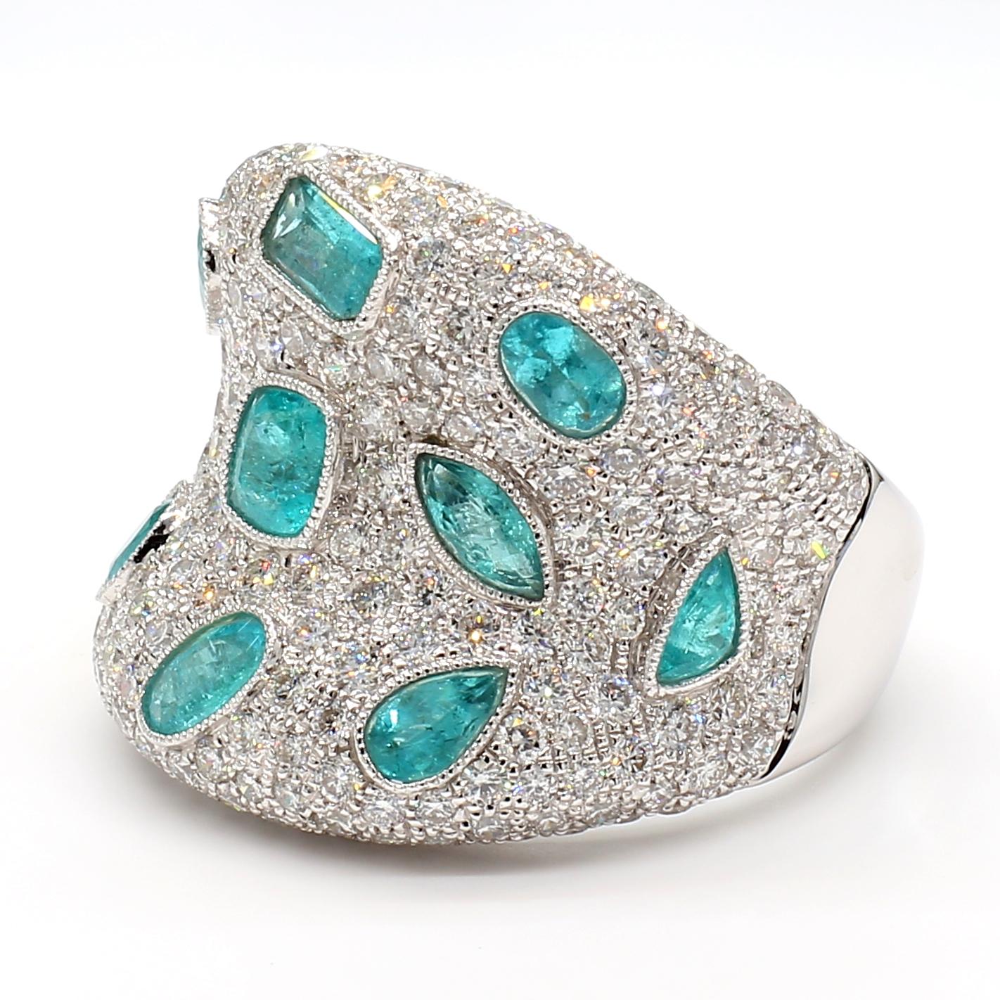 This One-Of-A-Kind Paraiba Tourmaline Cluster Ring is a testament to fine craftsmanship and timeless design.
Perfect for those who appreciate the beauty of Natural Brazilian Paraiba's.

1.75 Carats Total in Paraiba Mix Shape [10 stones, all GIA