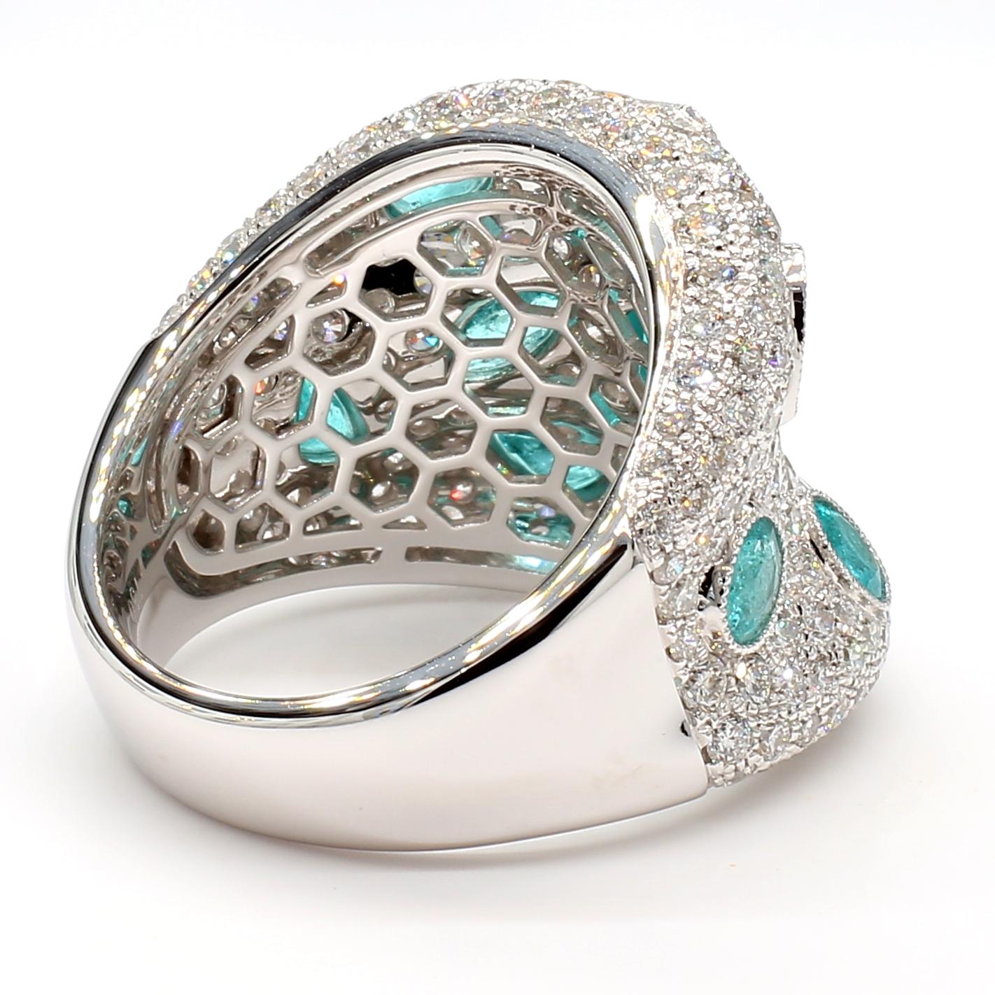 MDJ JEWELS Paraiba Tourmaline Dome Ring Brazil All GIA Certified 18K White Gold In New Condition For Sale In New York, NY