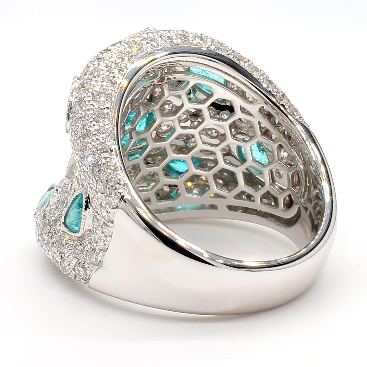 Women's MDJ JEWELS Paraiba Tourmaline Dome Ring Brazil All GIA Certified 18K White Gold For Sale