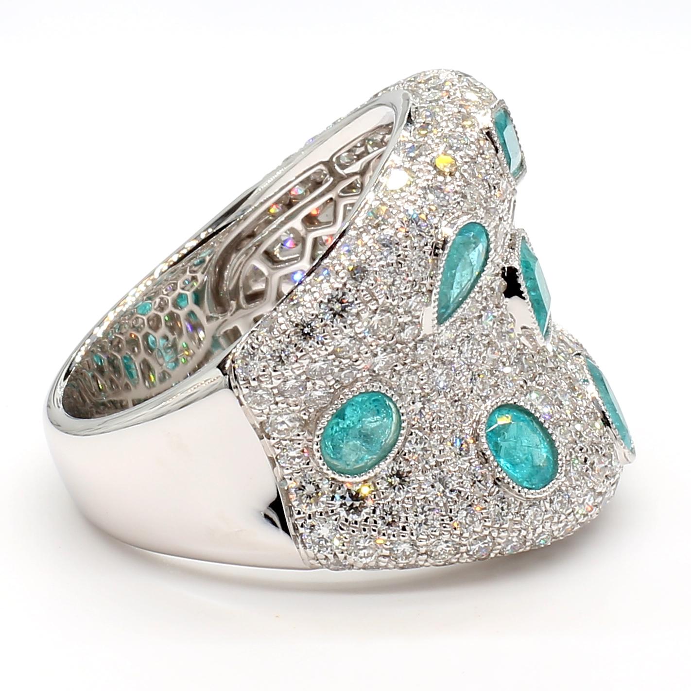 MDJ JEWELS Paraiba Tourmaline Dome Ring Brazil All GIA Certified 18K White Gold For Sale 1
