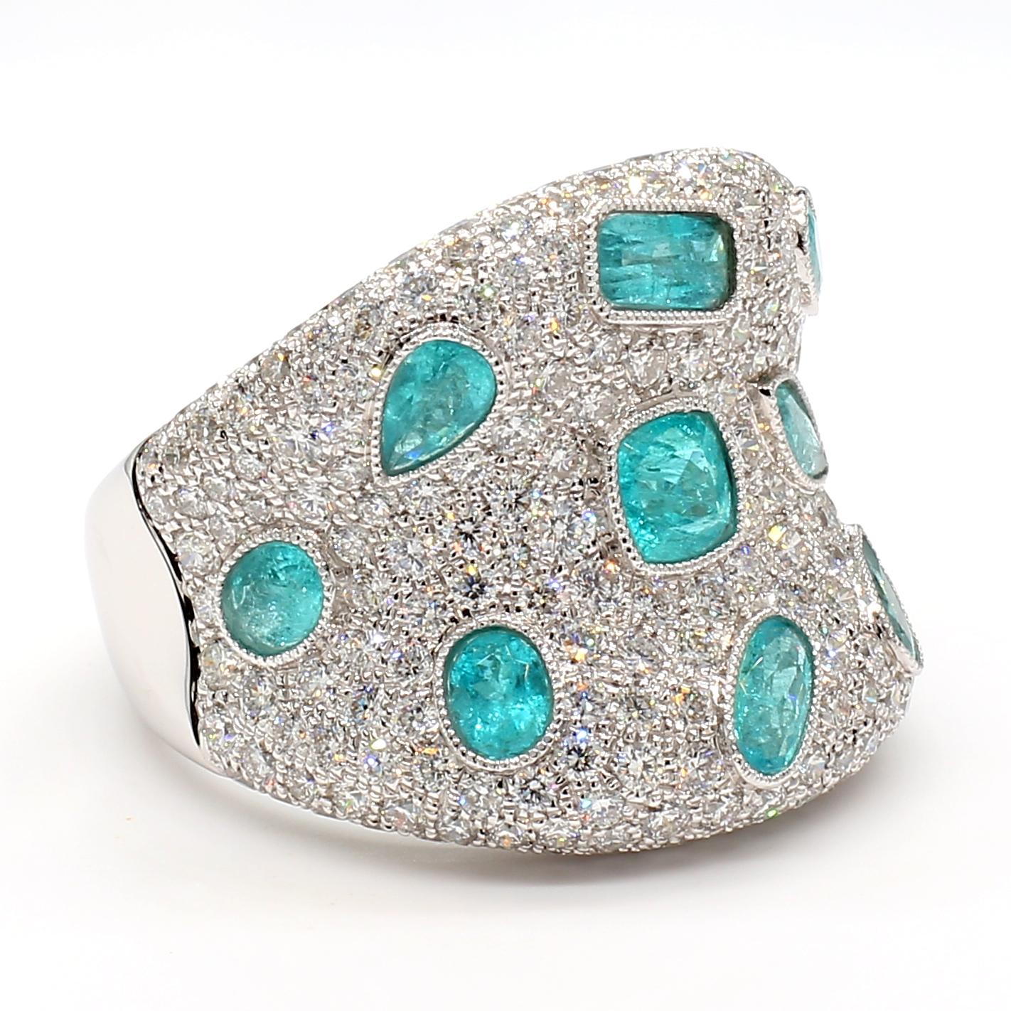 MDJ JEWELS Paraiba Tourmaline Dome Ring Brazil All GIA Certified 18K White Gold For Sale 2