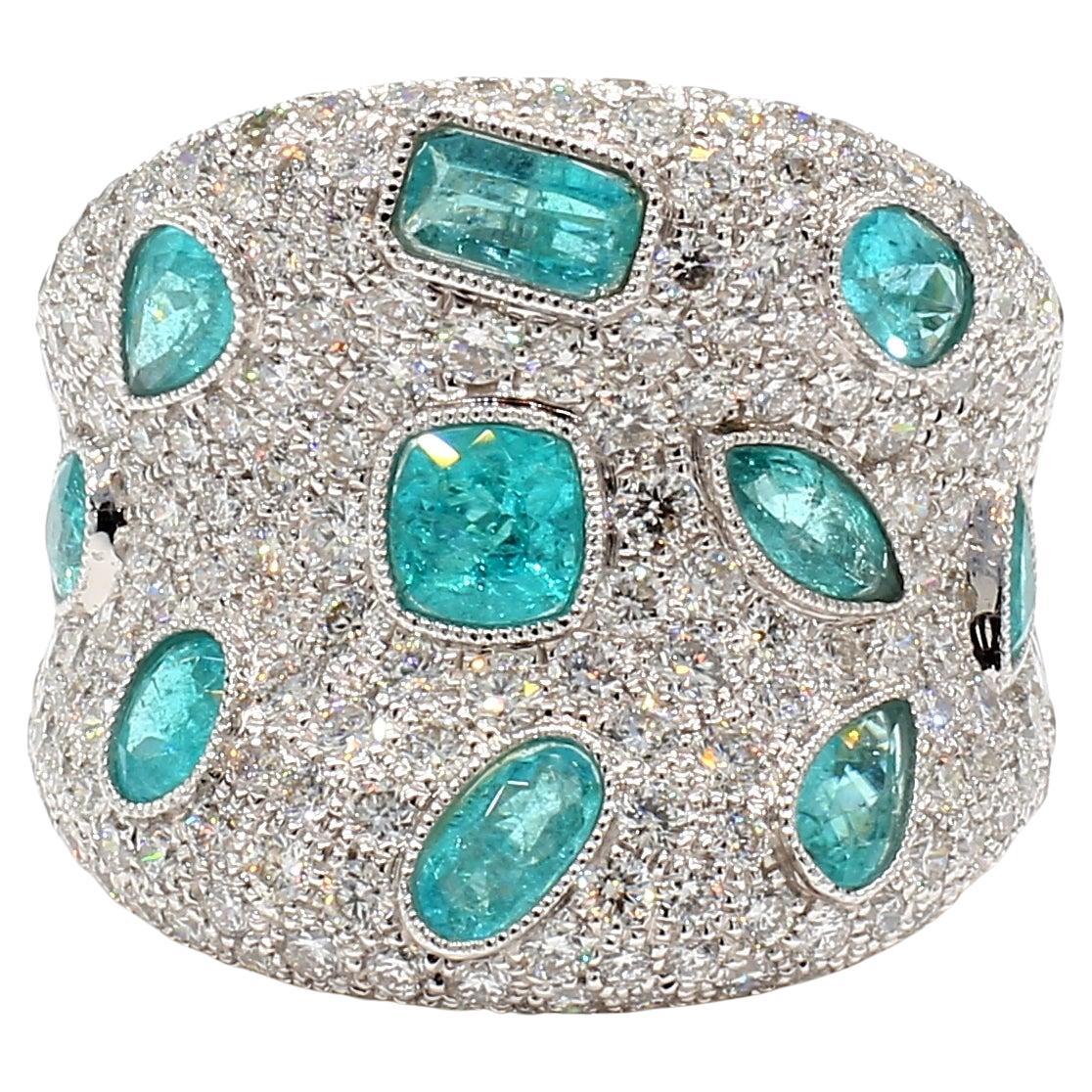 MDJ JEWELS Paraiba Tourmaline Dome Ring Brazil All GIA Certified 18K White Gold