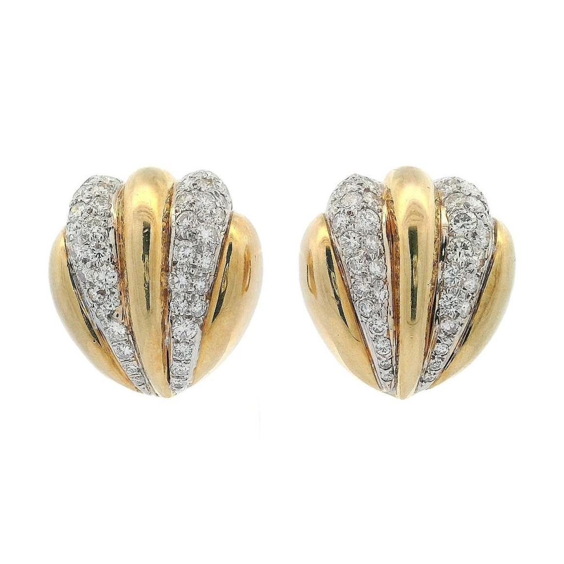 MDJ Pendientes de oro de 18 quilates de mediados de siglo con 2,05 quilates de diamantes Modernista en venta