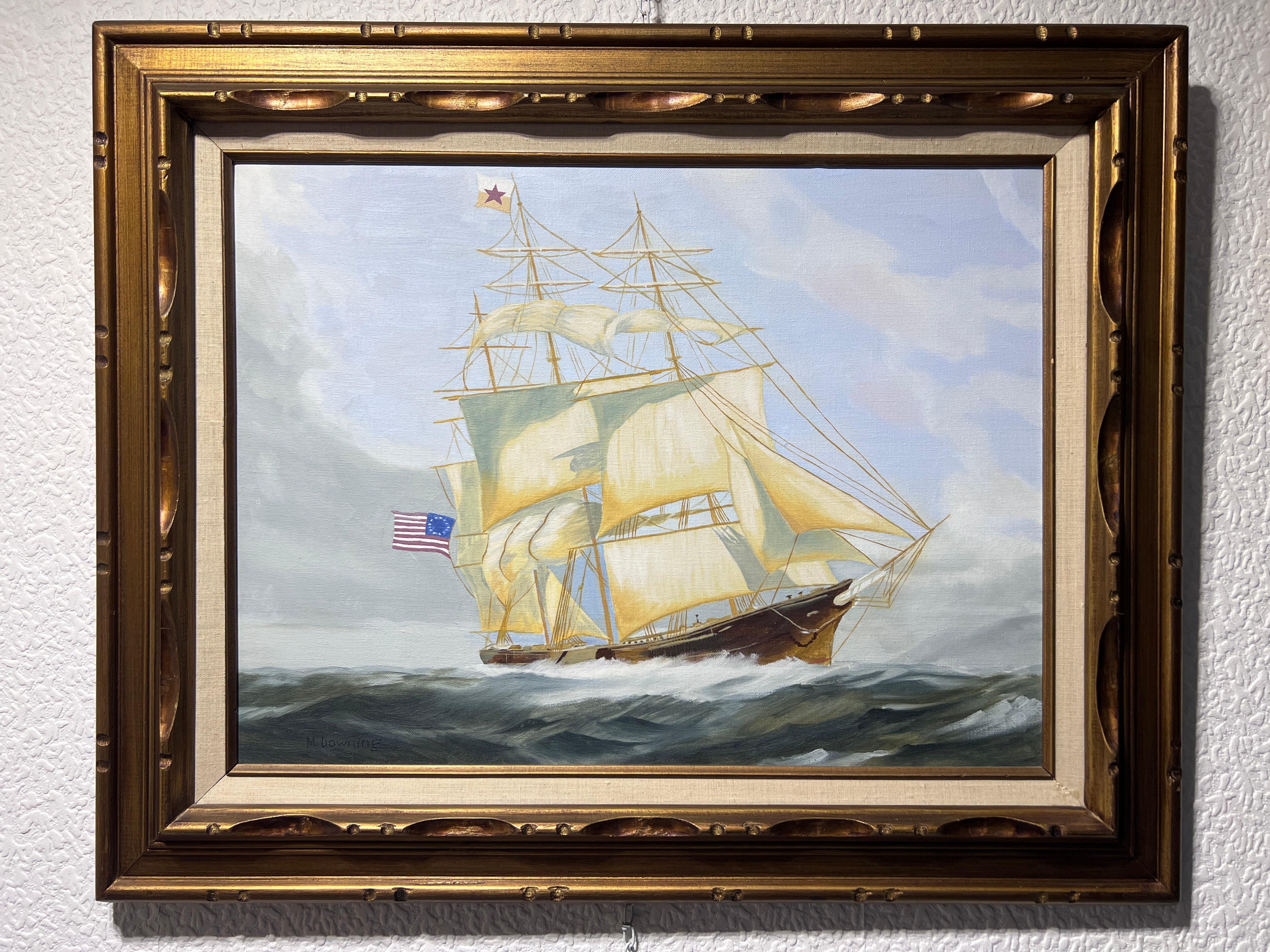 Original Oil painting on canvas, seascape, Sailing Ship, signed M.Downing For Sale 1