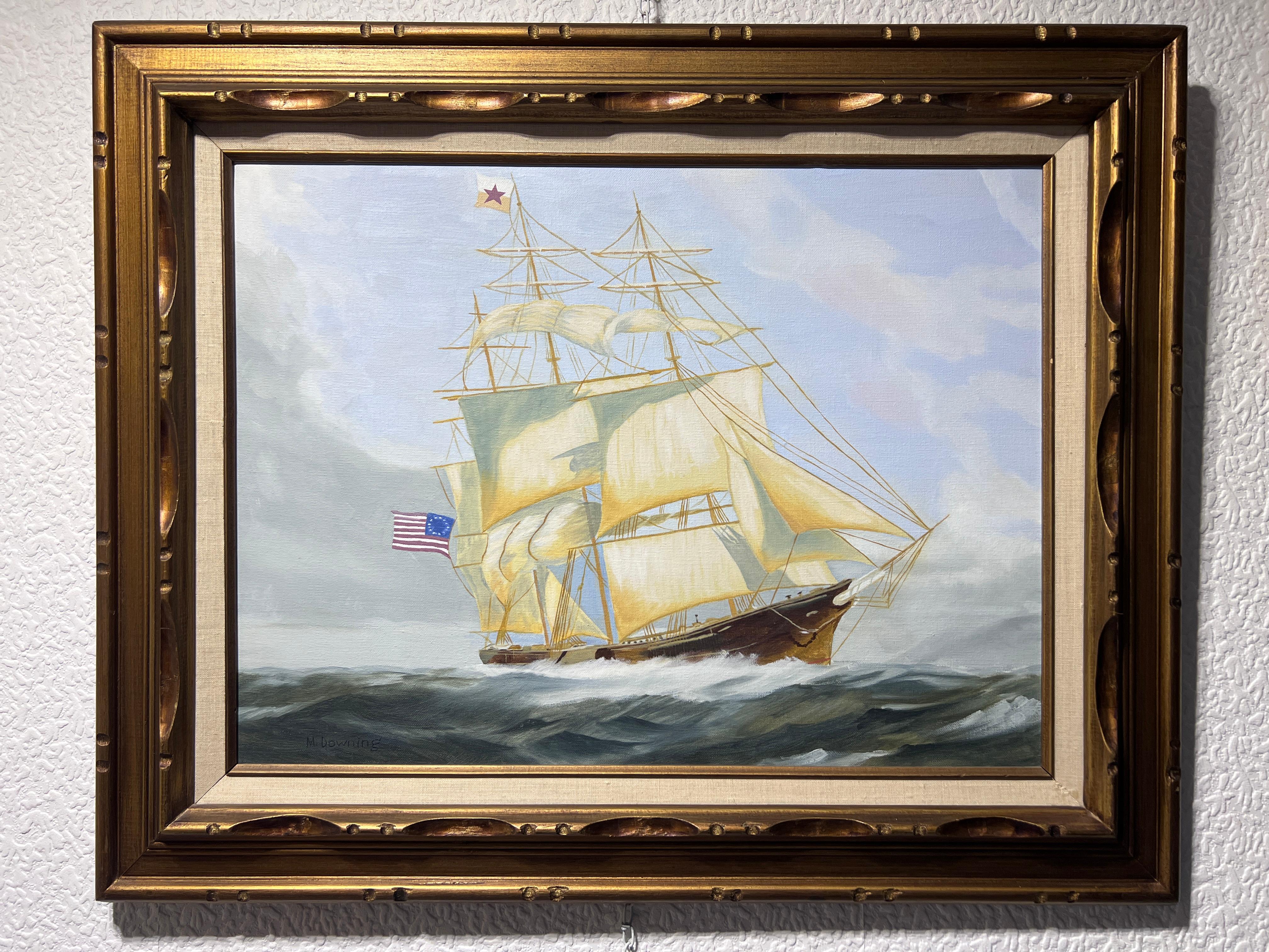 Original Oil painting on canvas, seascape, Sailing Ship, signed M.Downing 1
