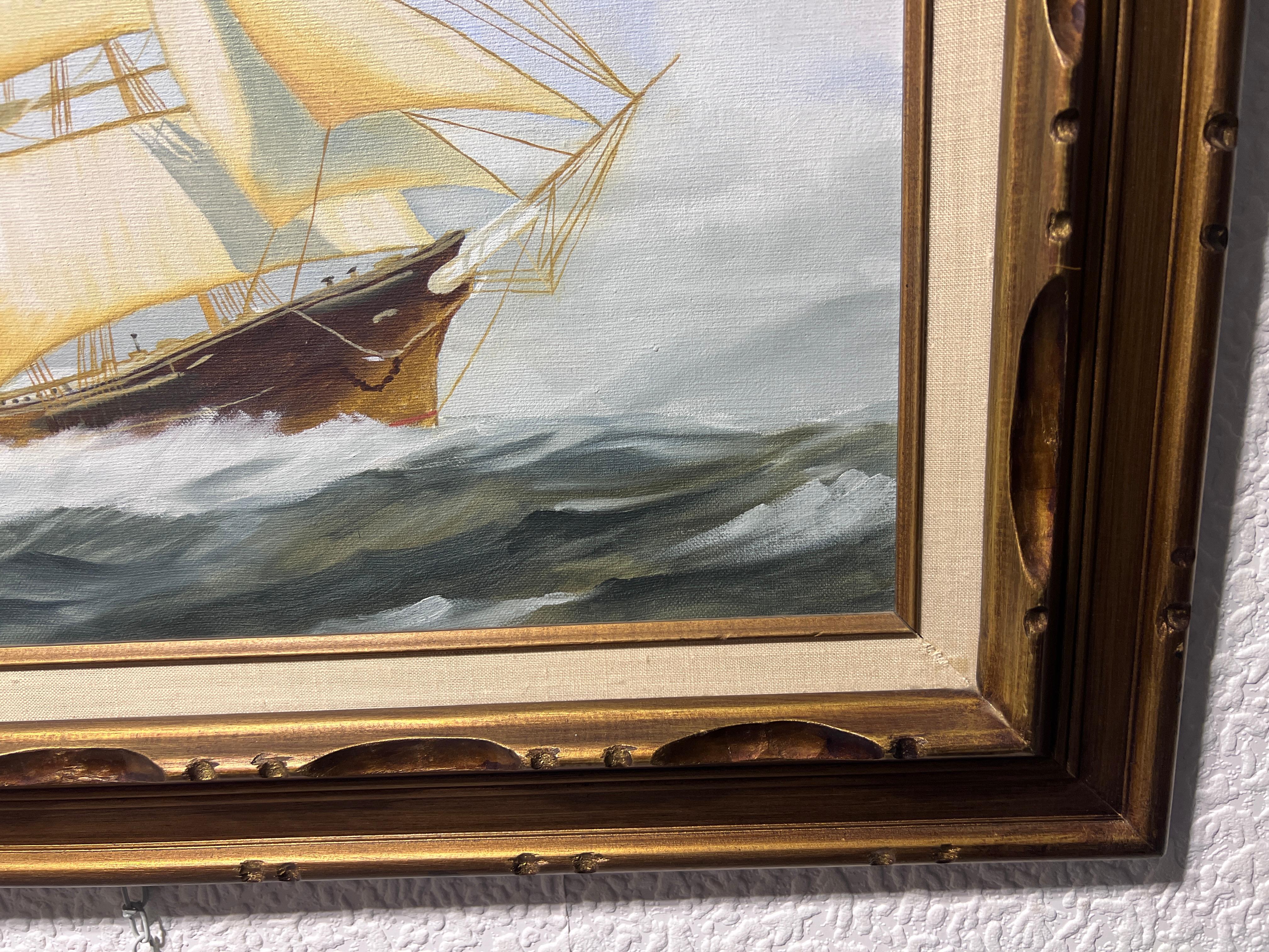 Original Oil painting on canvas, seascape, Sailing Ship, signed M.Downing For Sale 6
