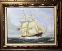 Vintage Original Oil painting on canvas, seascape, Sailing Ship, signed M.Downing