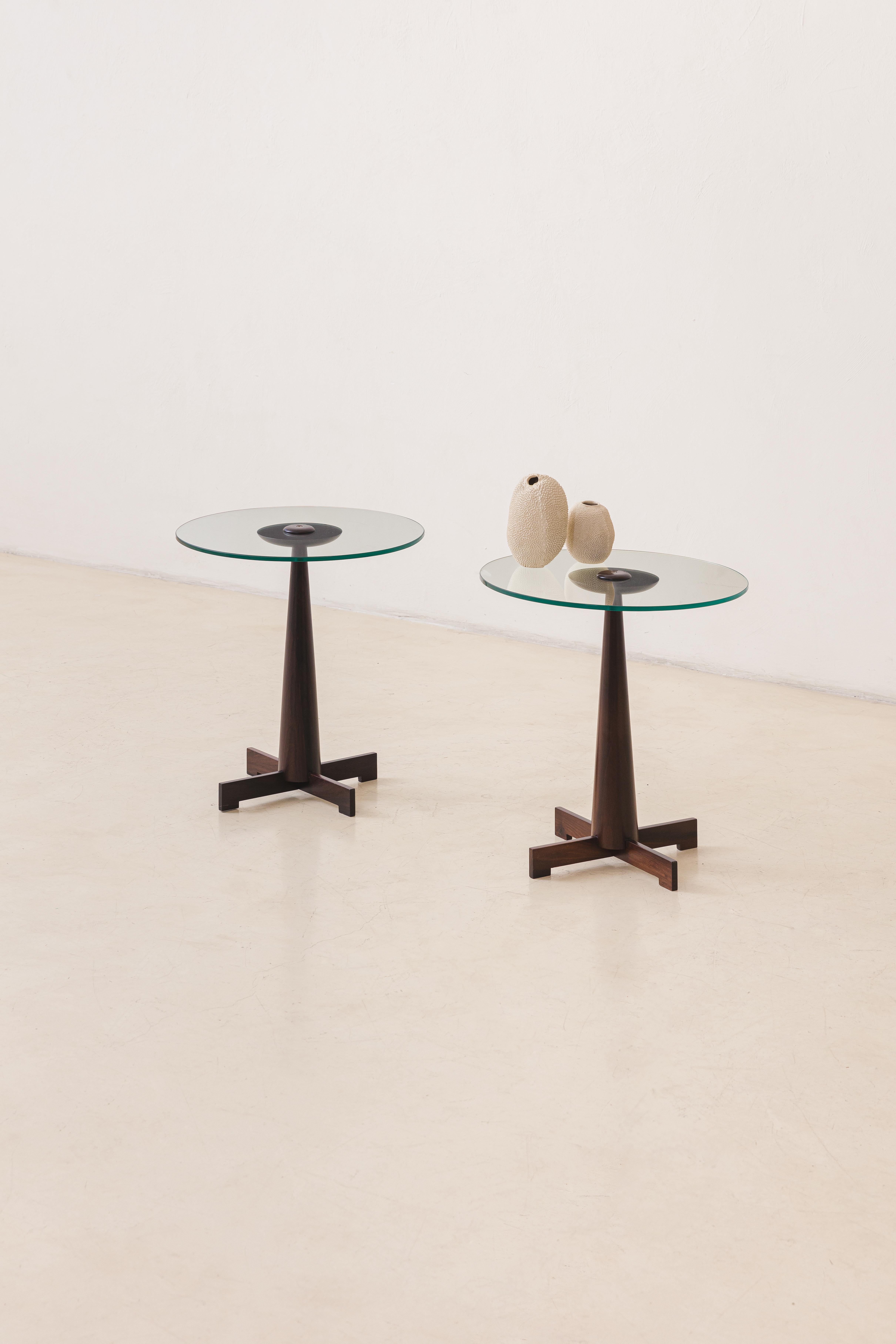 Me 508 Side Tables by Jorge Zalszupin, Rosewood and Glass, Brazil, circa 1959 For Sale 1