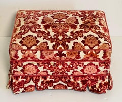 Mid 20th c Burgundy Red Cut Velvet Ottoman Footstool
