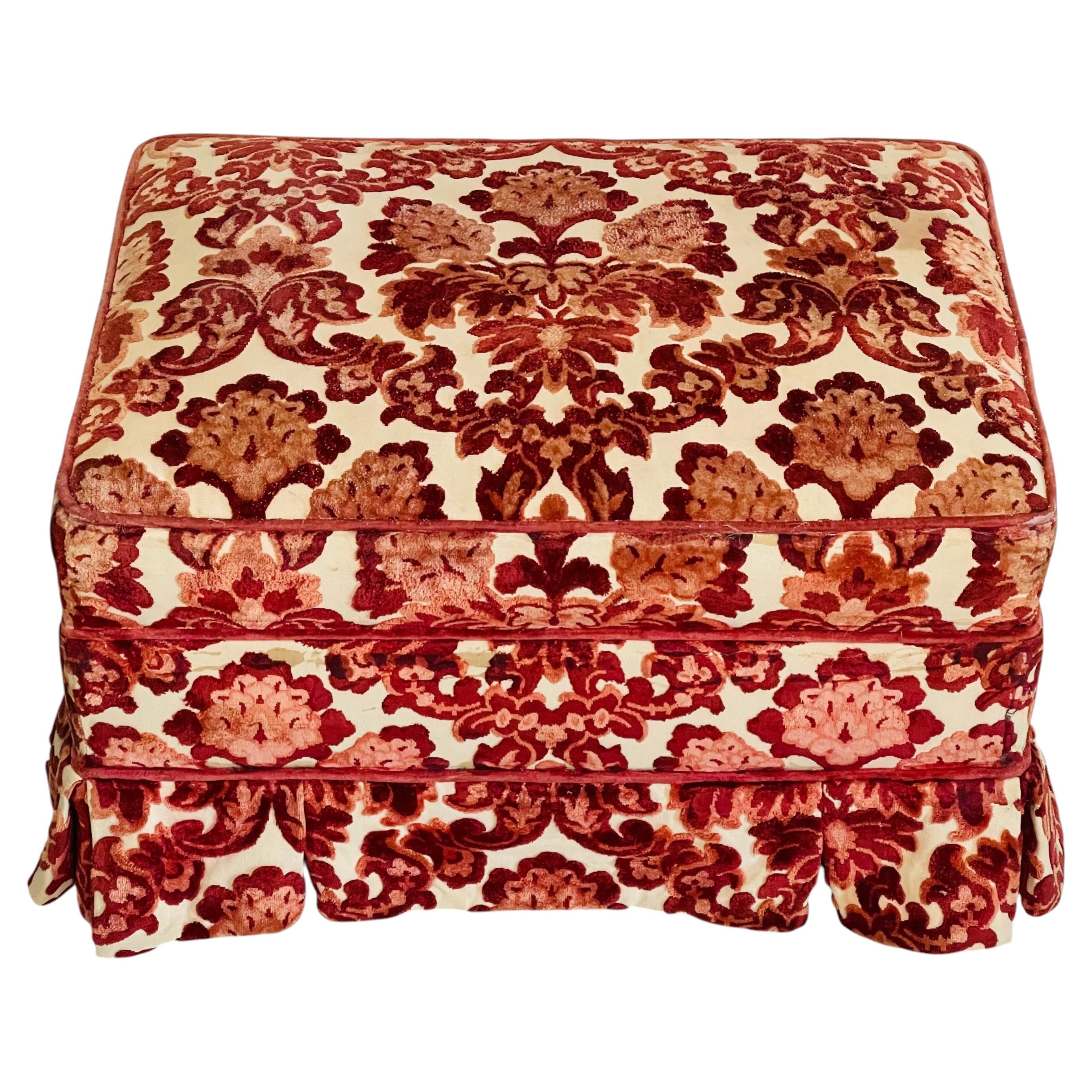 Mid 20th c Burgundy Red Cut Velvet Ottoman Footstool