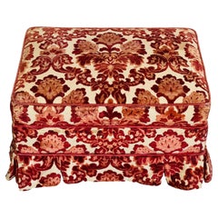 Mid 20th c Burgundy Red Cut Velvet Ottoman Footstool