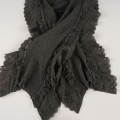 ME ISSEY MIYAKE Black Cotton Blend Textured Lace Trim Shawl Scarf