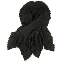 ME ISSEY MIYAKE Black Cotton Blend Textured Lace Trim Shawl Scarf