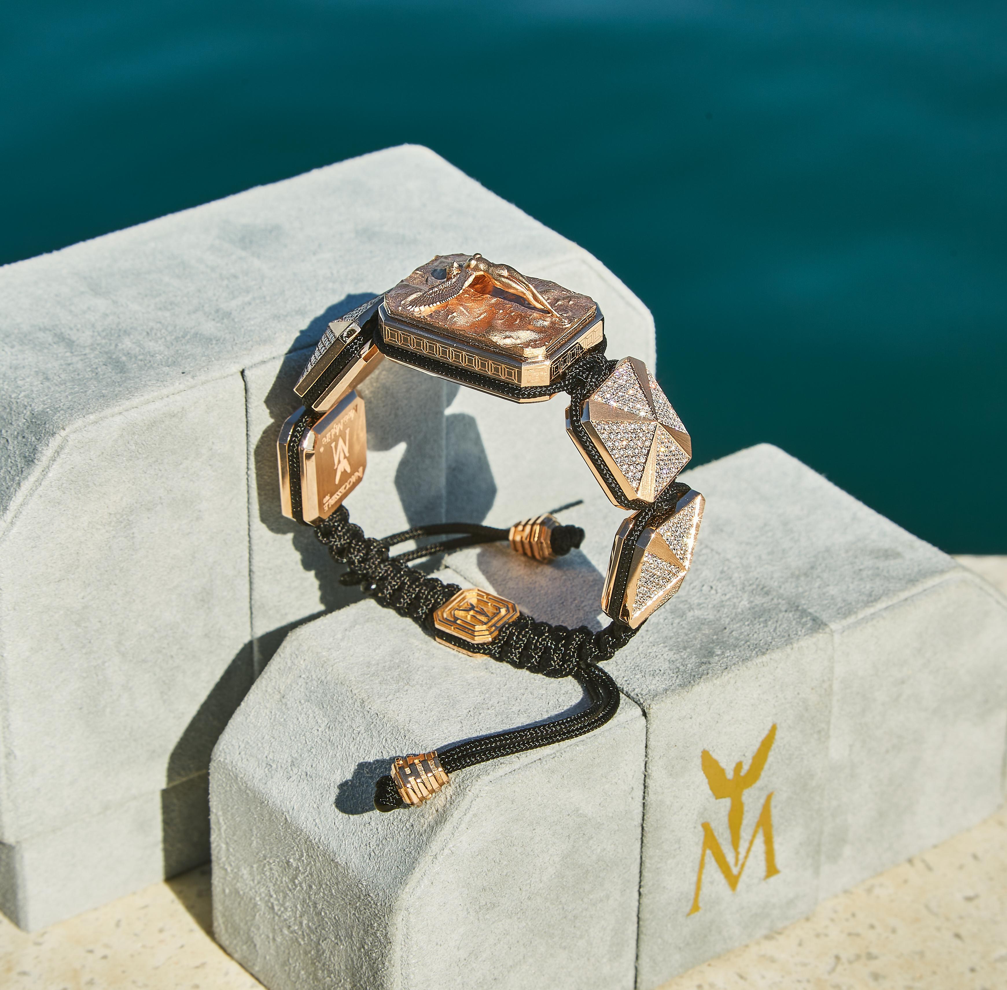 Me & MyLife 3D Microsculpture Diamonds 18k Gold Bracelet Black Cord For Sale 6