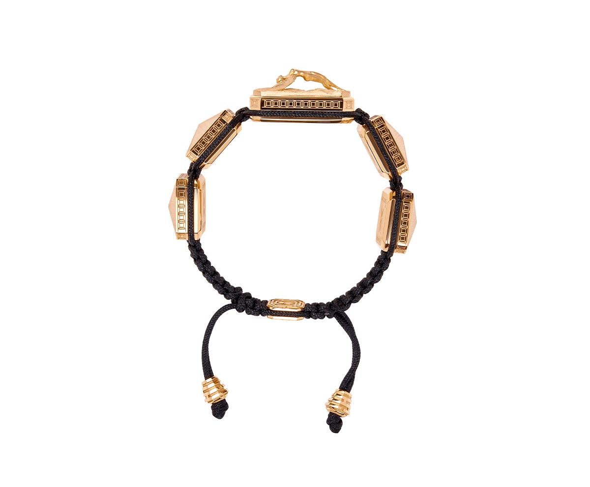18k Gold-Armband mit schwarzer Schnur von MyLife, 3D-Mikroskulptur und Diamanten (Moderne) im Angebot