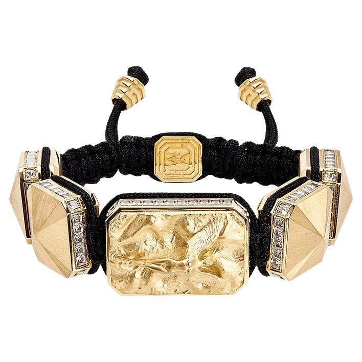 18k Gold-Armband mit schwarzer Schnur von MyLife, 3D-Mikroskulptur und Diamanten