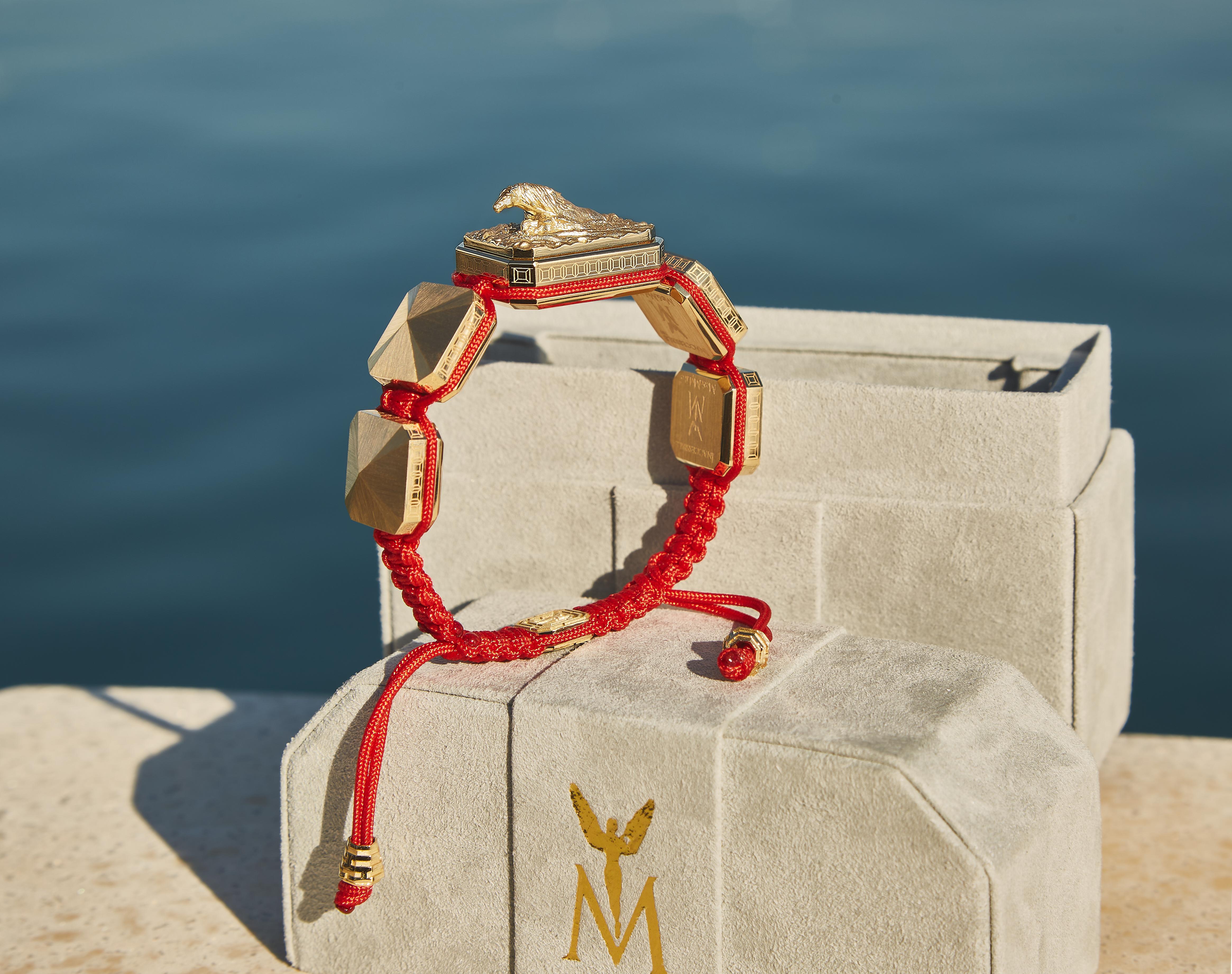 18k Gold-Armband mit weißer Schnur von MyLife, 3D-Mikroskulptur und Diamanten (Moderne) im Angebot