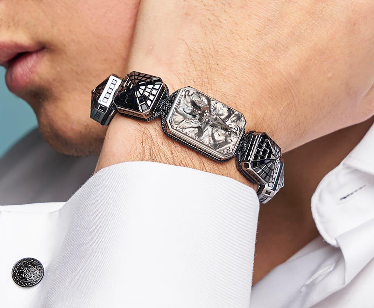 3D-Mikroskulptur-Diamanten 18k Gold Diamanten-Armband von Mylife mit schwarzer Schnur für Damen oder Herren im Angebot