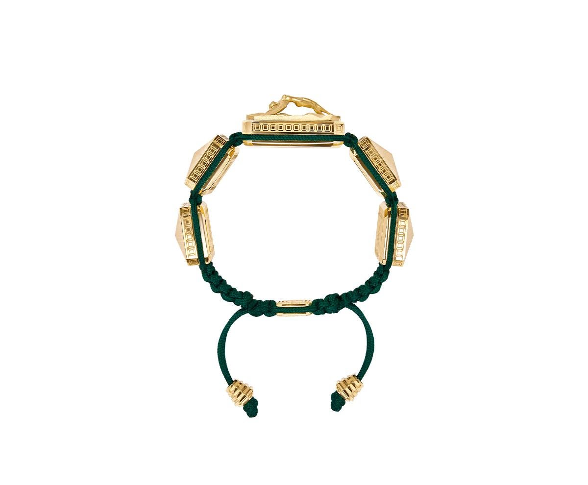 Modern Me & MyLife 3D Microsculpture Diamonds and 18k Gold Bracelet with Green Cord For Sale