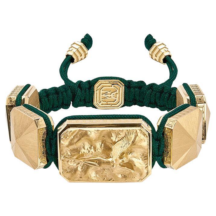 18k Goldarmband mit grüner Schnur, 3D-Mikroskulptur-Diamanten und Diamanten von MyLife