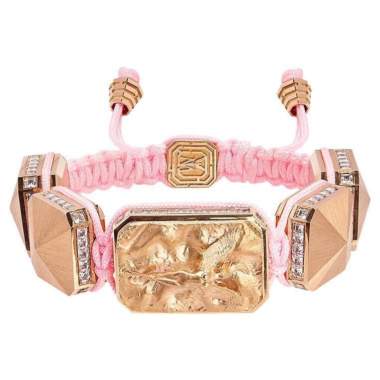 Me & MyLife 3D Microsculpture in 18k Gold and Diamonds Bracelet Pink Cord For Sale