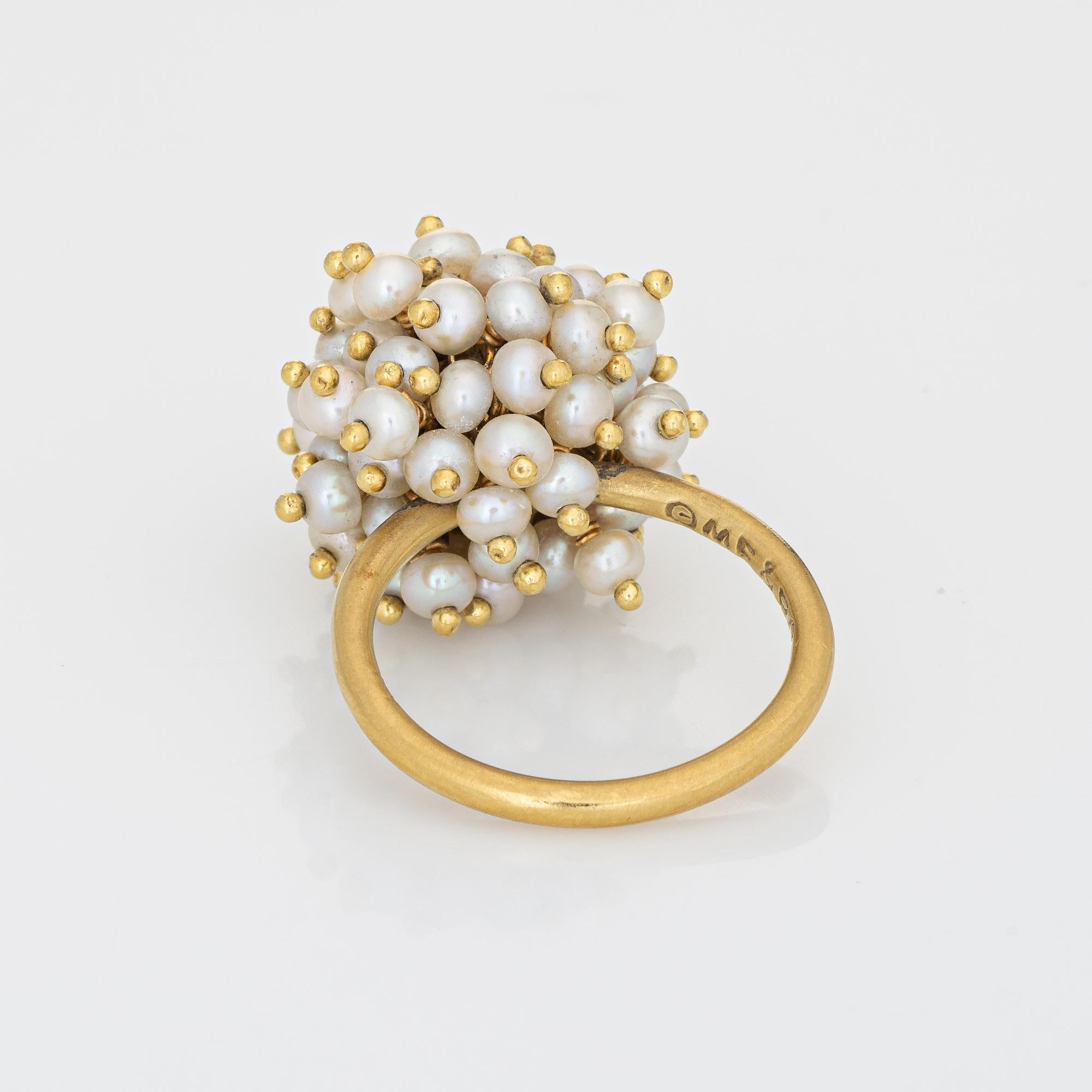 Contemporary Me & Ro All Pearl Bead Ball Ring 18k Gold Estate Jewelry Cluster Orb Band For Sale