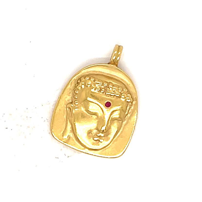 Me & Ro Ruby 18 Karat Yellow Gold Buddha Pendant In Excellent Condition In Beverly Hills, CA