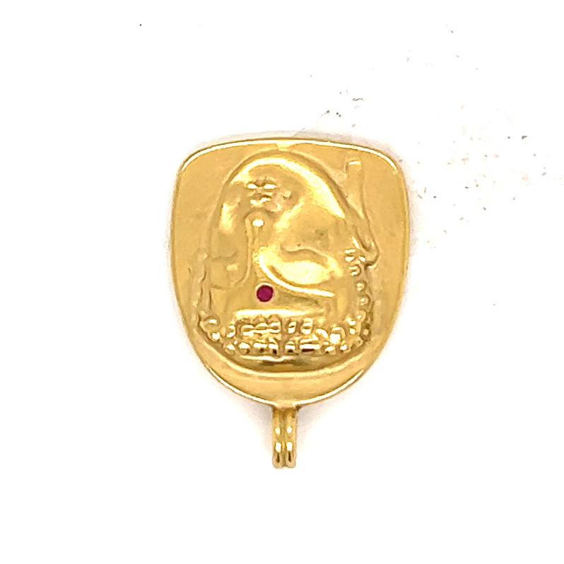 Women's or Men's Me & Ro Ruby 18 Karat Yellow Gold Buddha Pendant