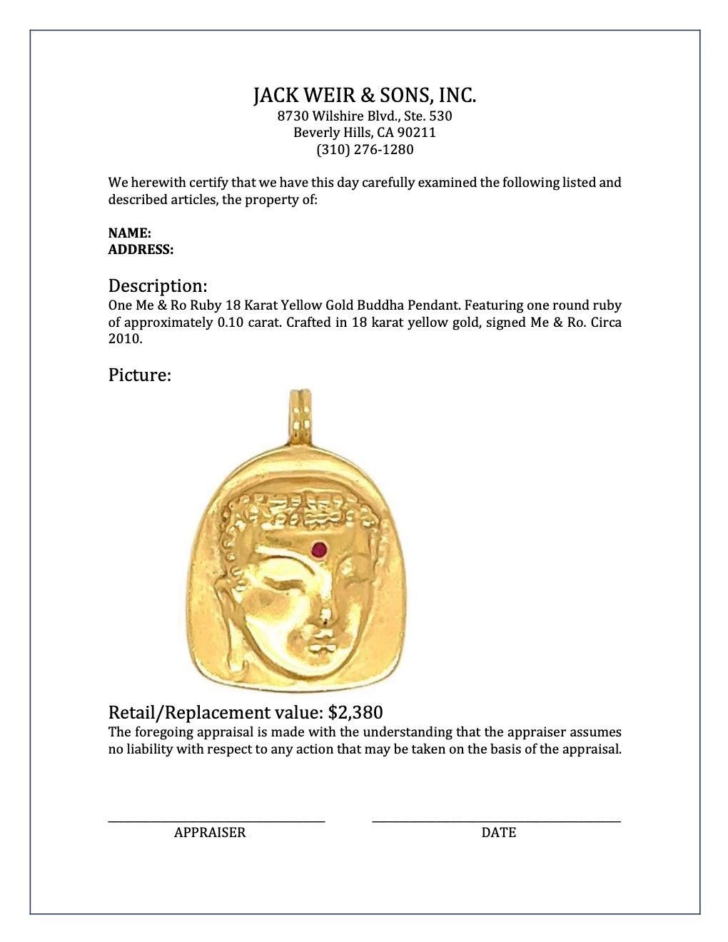 Me & Ro Ruby 18 Karat Yellow Gold Buddha Pendant 1