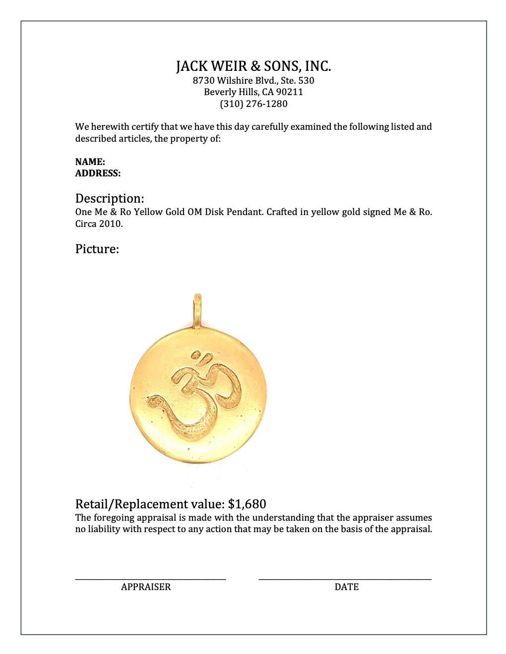 Me & Ro 14 Karat Yellow Gold Om Disk Pendant 3