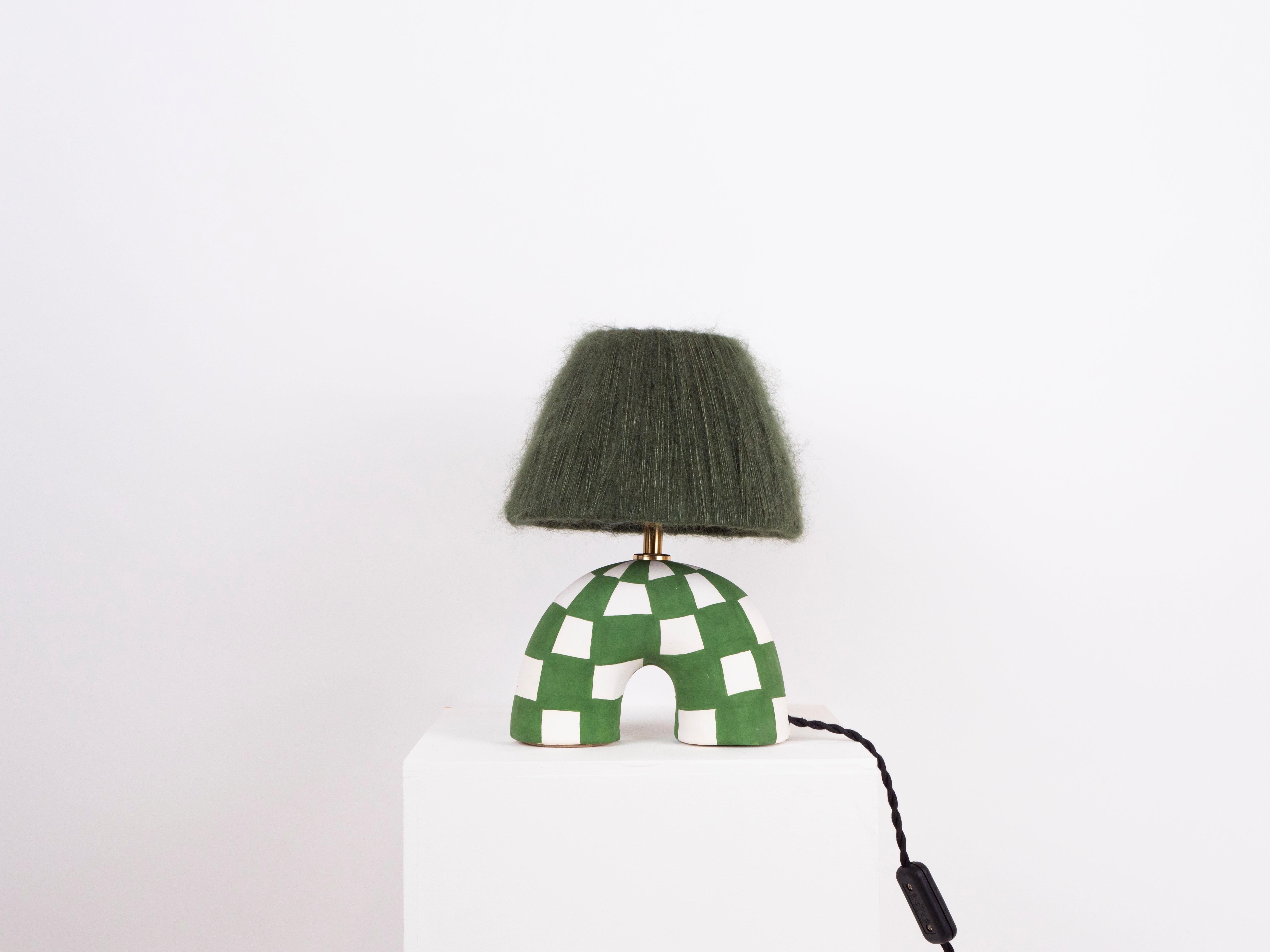 English ''Me'' Table Lamp - Emerald Checkerboard (Matte) For Sale