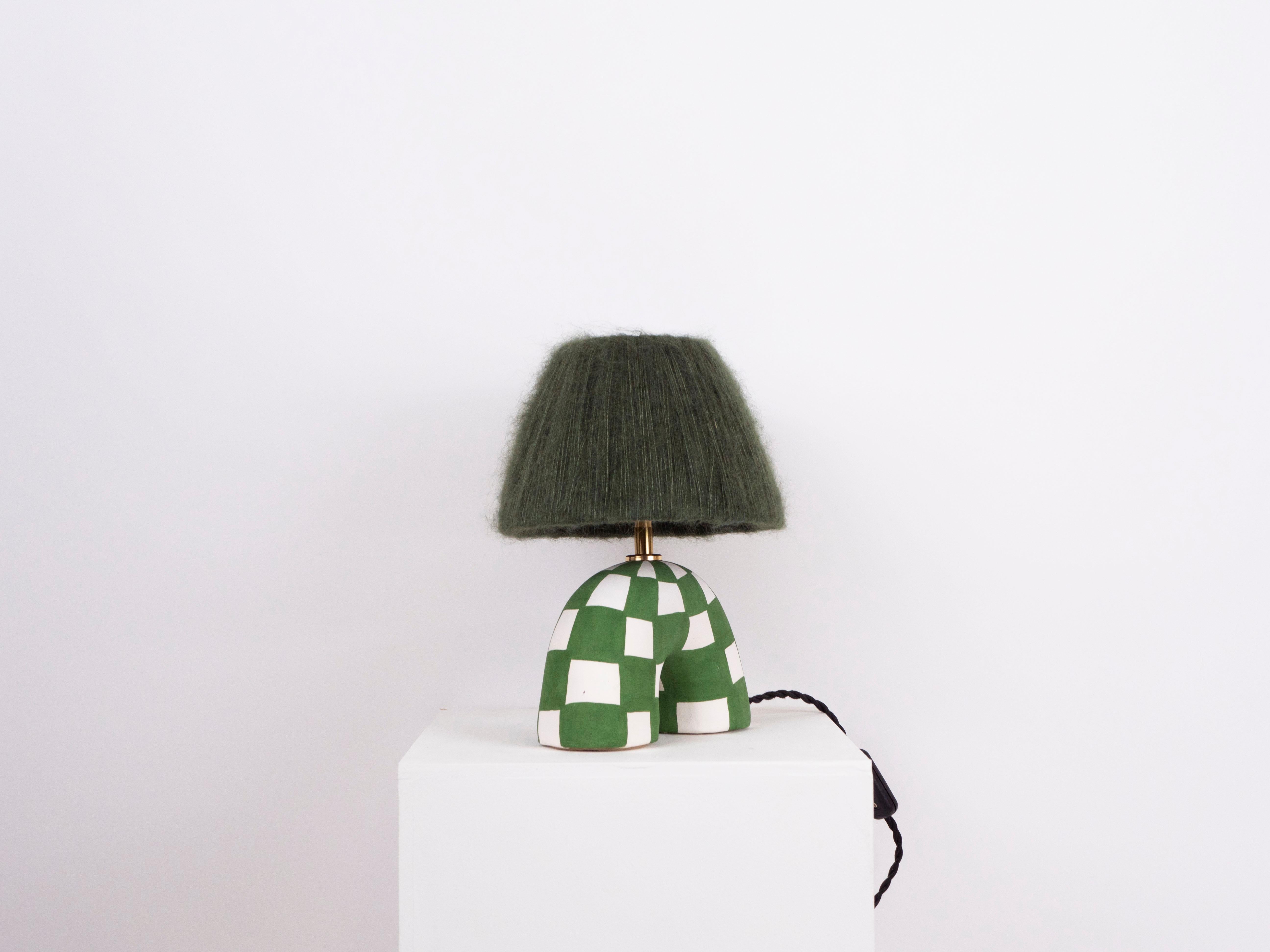 Glazed ''Me'' Table Lamp - Emerald Checkerboard (Matte) For Sale