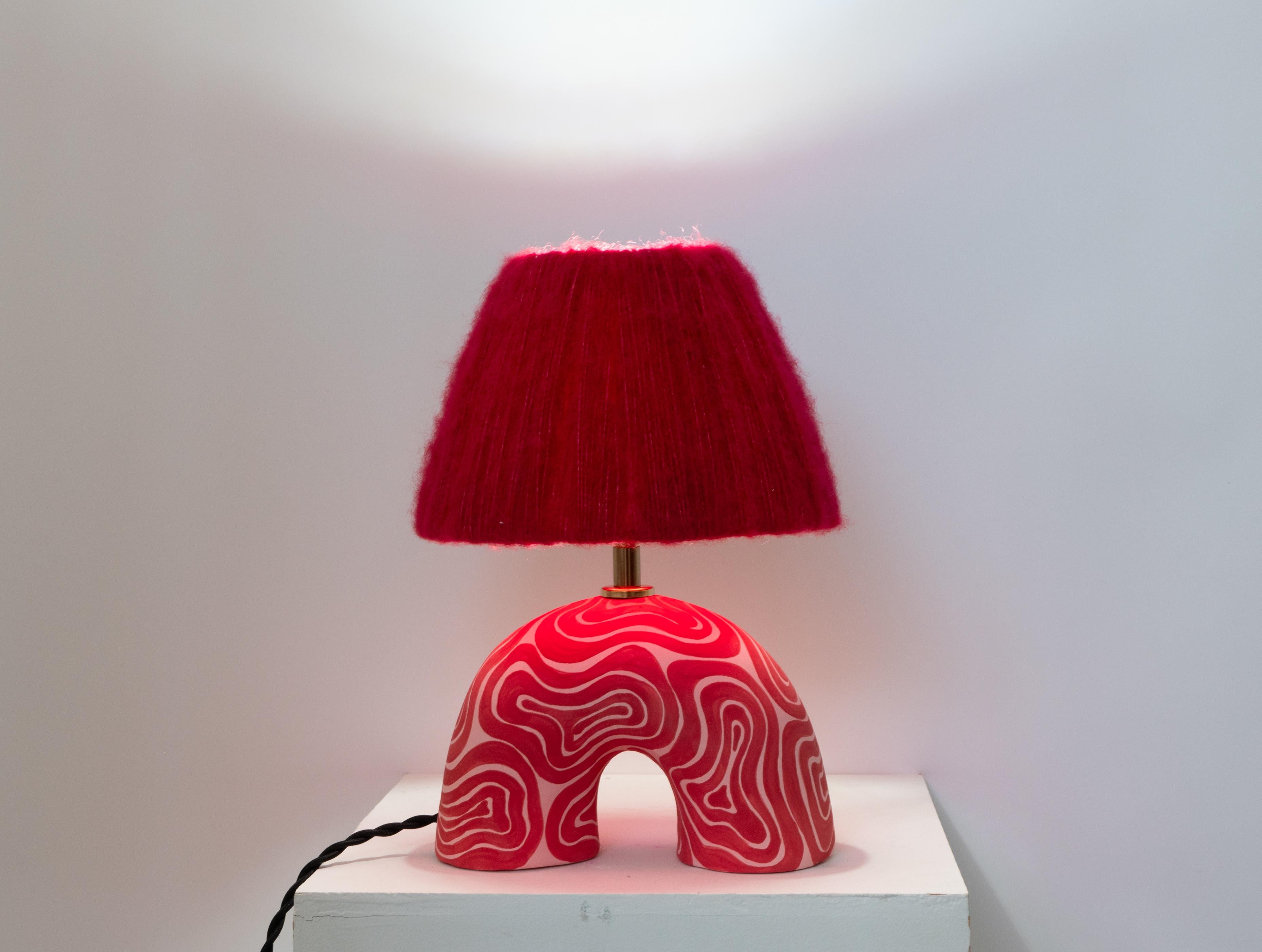 Ceramic 'Me' Table Lamp - Red & Pink Swirl (Matte) For Sale