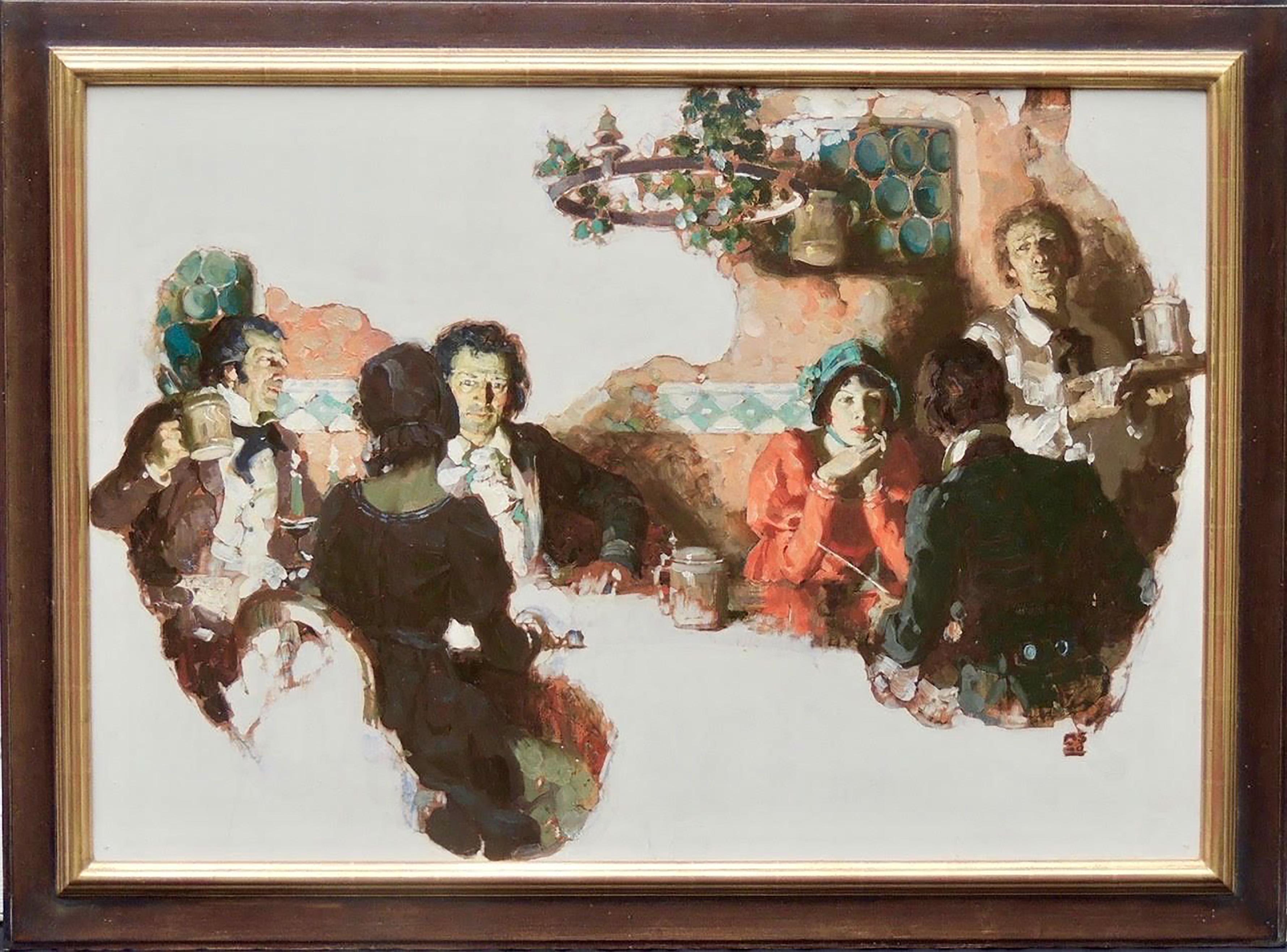 Colonial Tavern Scene - Painting by Mead Schaeffer